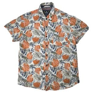 MBX Premium Goods Button Down Shirt Tropical Leaf Print Resort Small White Multi